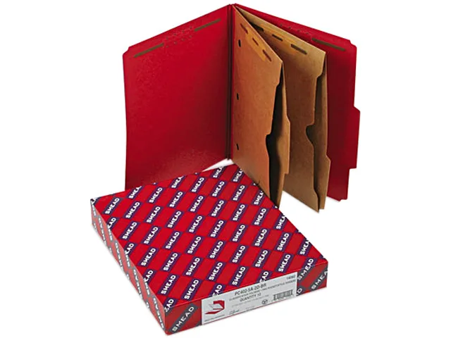 Smead Smead 14082 pressboard file folder, six-section, letter, bright red, 10 per box — product photo