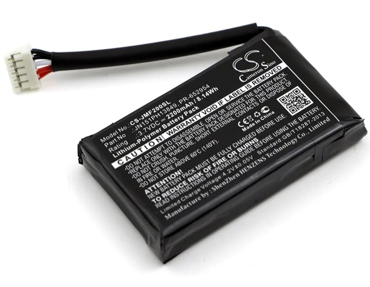 Rectangular lithium-polymer battery pack, grey finish, 57.6 by 33.8 by 10 mm