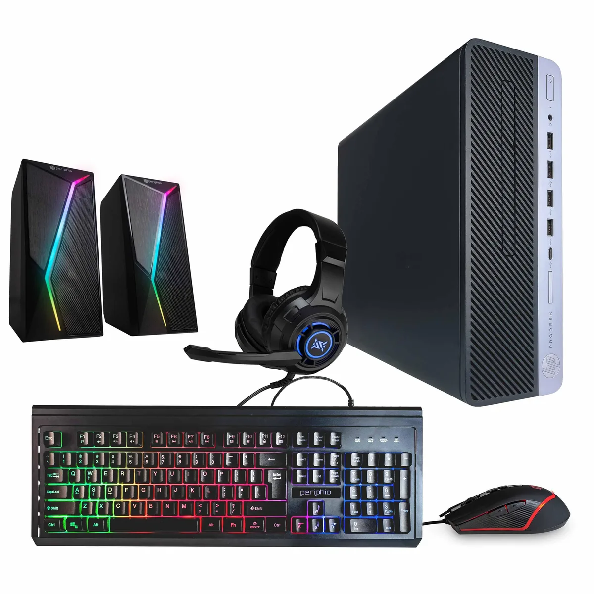 HP HP ProDesk 600 G5 desktop PC i5-9500 32GB 1TB SSD Windows 11 Pro GeForce 1030 RGB speaker — product photo