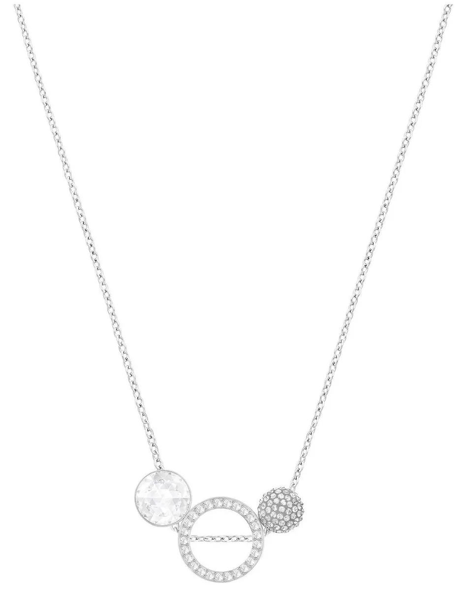 Swarovski Hote pendant, silver stainless steel chain with sphere, circle and crystal elements
