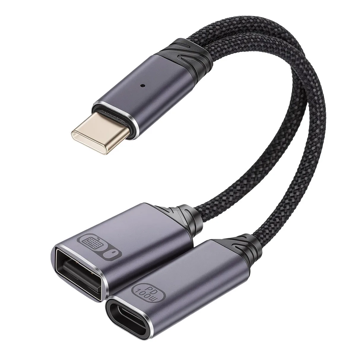  Fyntave 5521YOYM4403 USB-C splitter 60W PD 480Mbps 5.9in Gray — product photo