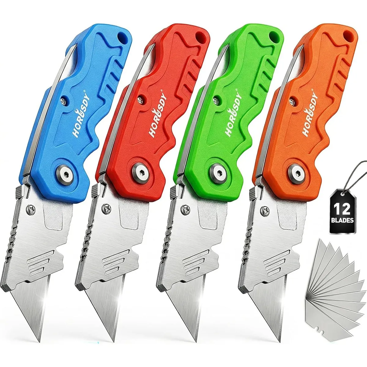  HORUSDY 97581S 4-Pack Folding Utility Knife Set with 12 Blades — product photo
