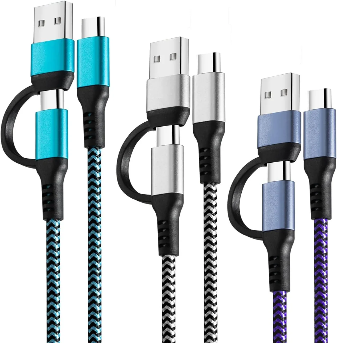 Kootion Kootion 2-in-1 USB-A/C to USB-C Cable 60W 3 Pack 6ft — product photo