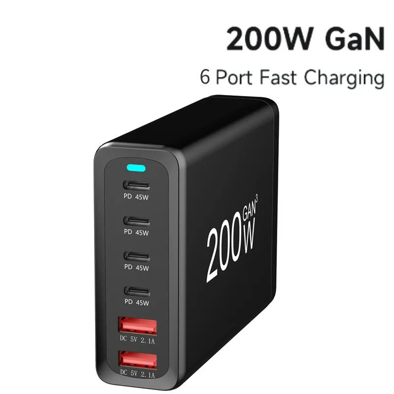 LUOM LUOM GAN200W 6-Port 200W GaN Desktop Charger Black — product photo