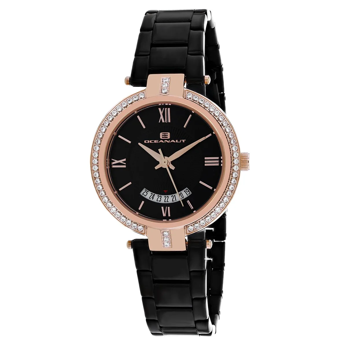 Stainless steel watch with black dial and bracelet