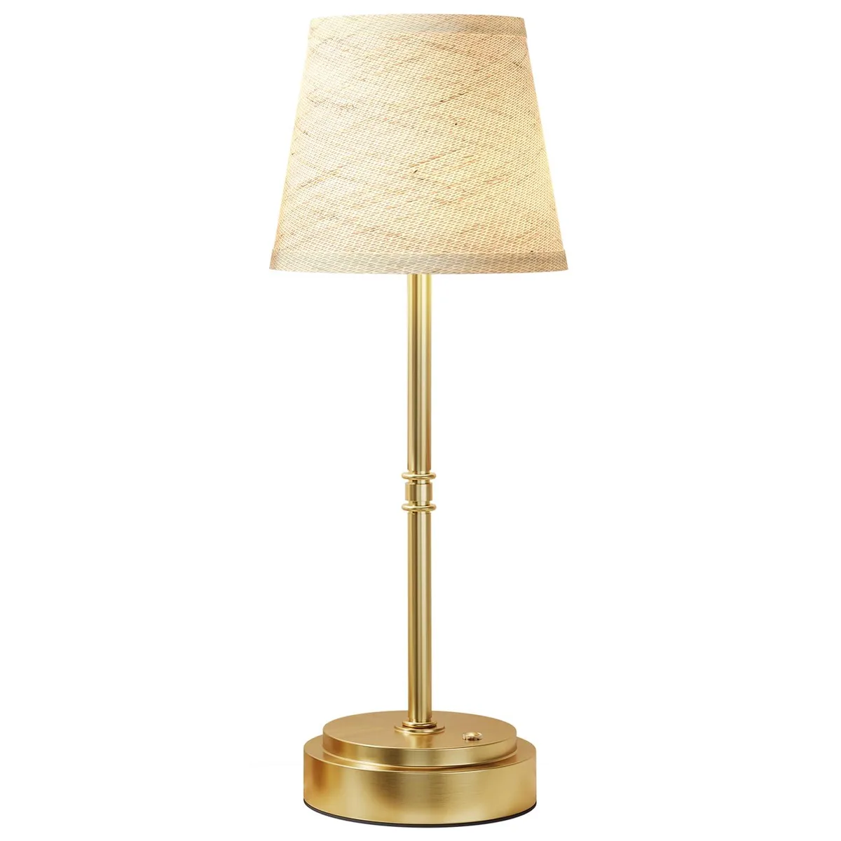 16-inch cordless table lamp in antique brass with linen shade