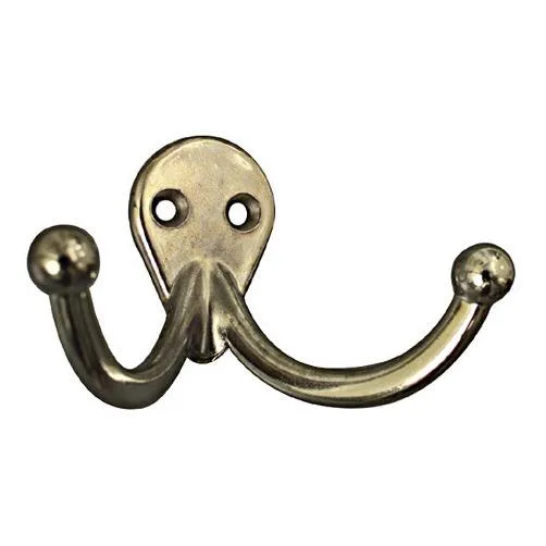 Two nickel-finish zinc double hooks with ball tips, 1.74 inches tall, 2.50 inches wide, 1.75 inch projection, screws included