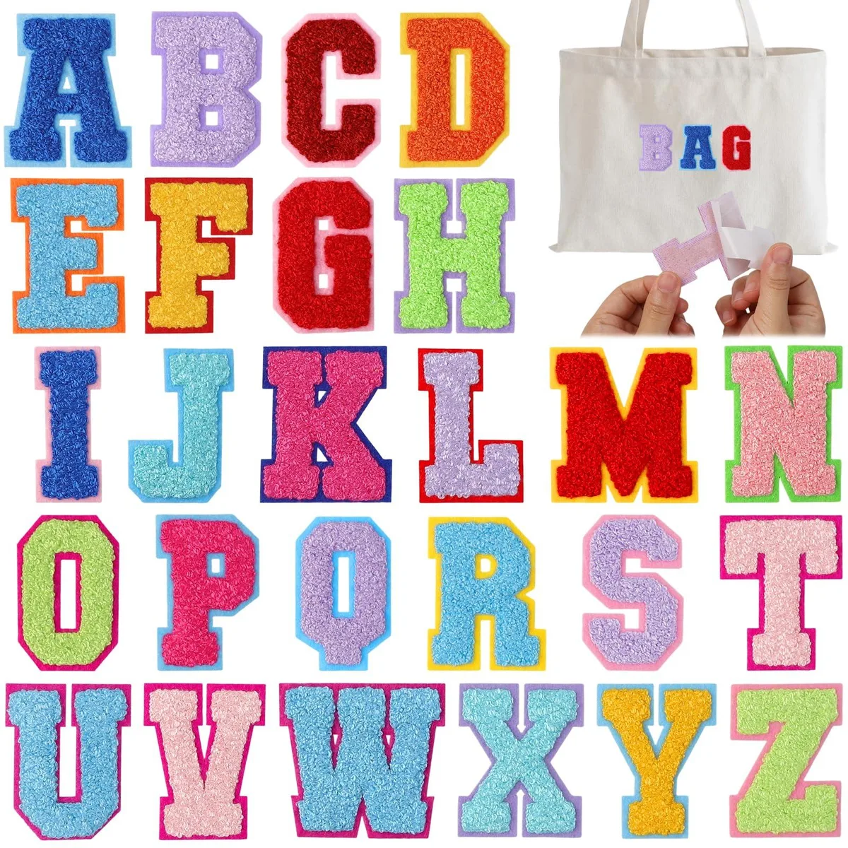  loghohu DY3415 Self Adhesive Letter Patches 26 Pcs Chenille — product photo