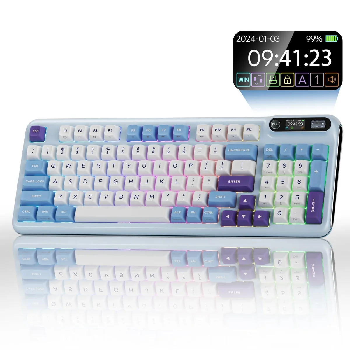 KZZI Z98 Blue Sea 94‑key 90% wireless mechanical gaming keyboard — product photo