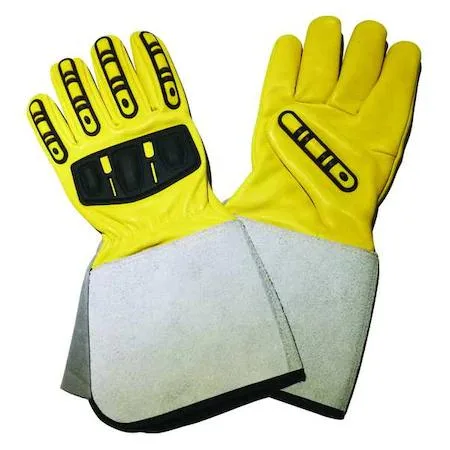 Pair of yellow leather drivers gloves gauntlet cuff wing thumb size S
