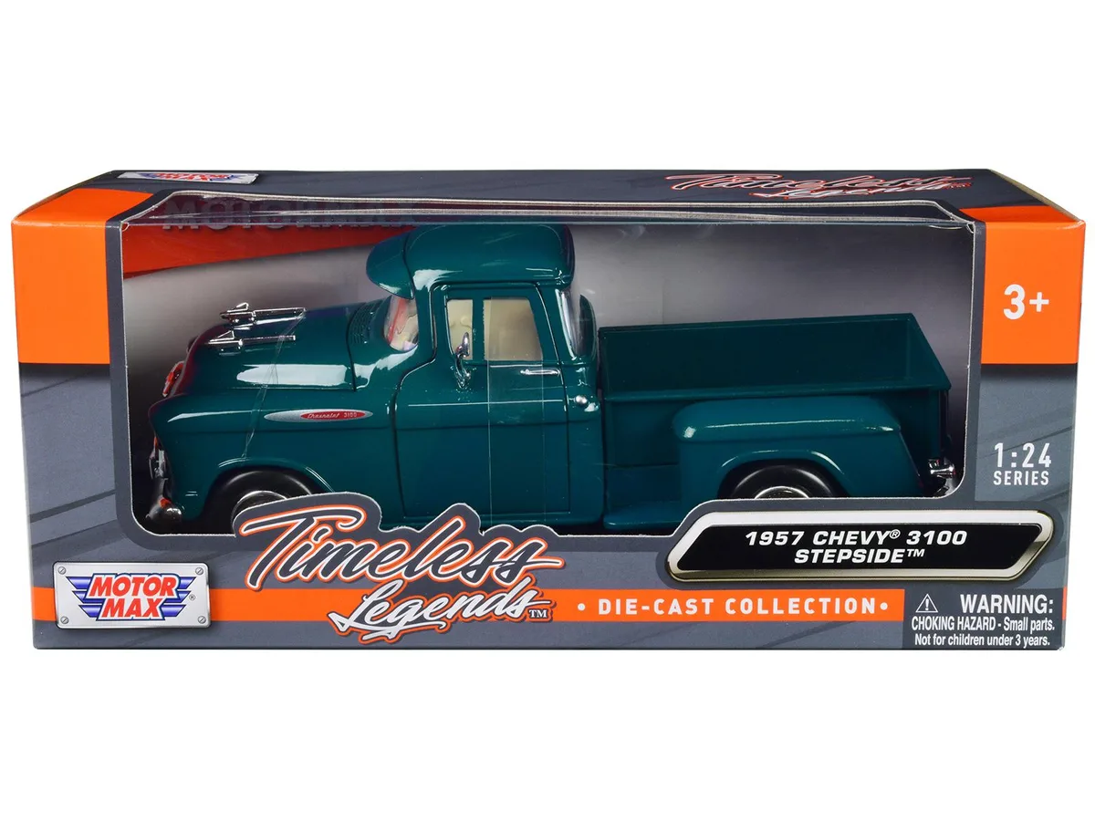 MOTORMAX MOTORMAX 1957 Chevrolet 3100 Stepside Pickup Teal Metallic Timeless Legends 1/24 Diecast — product photo