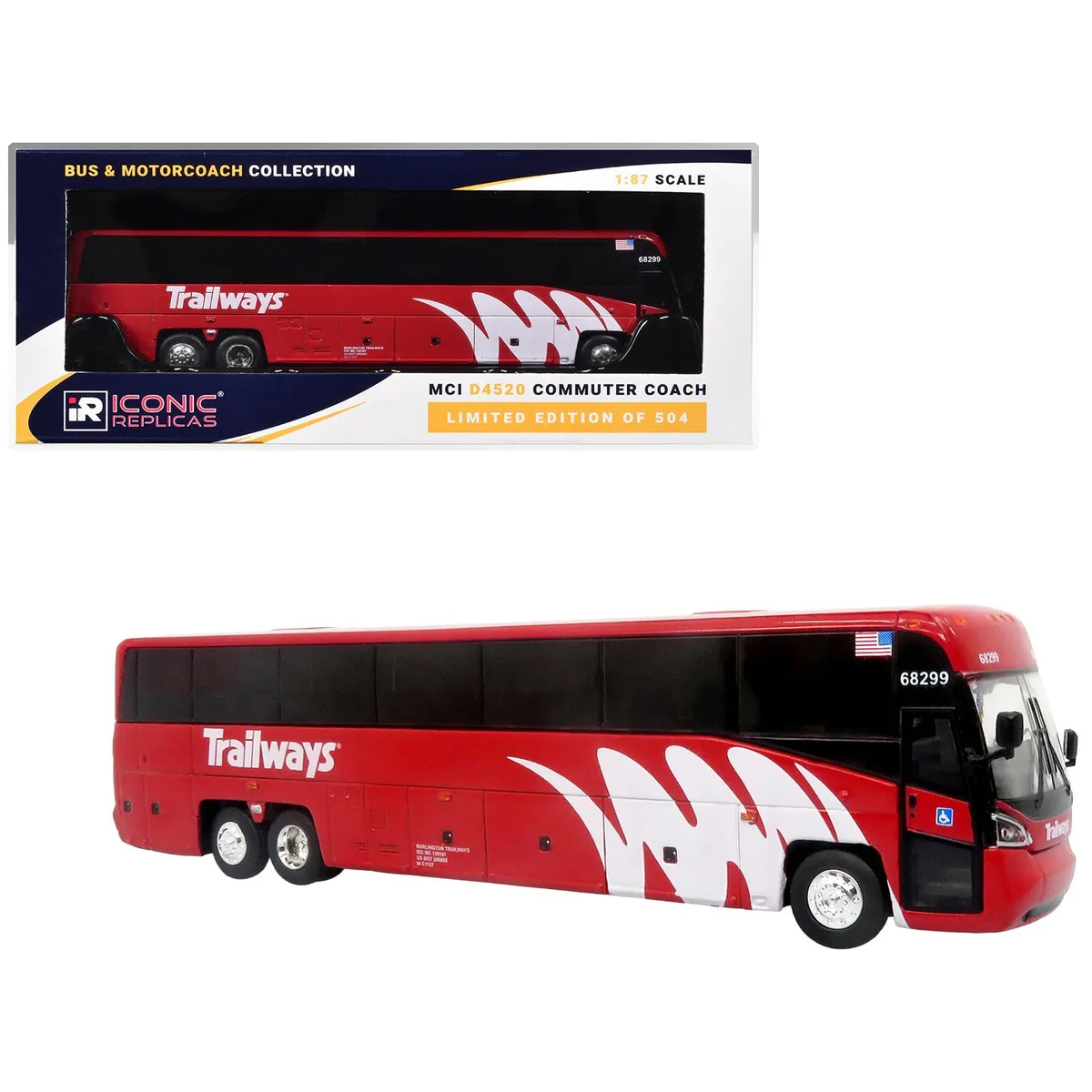 Iconic Replicas Iconic Replicas MCI D4520 Burlington Trailways 1/87 HO Scale Diecast Bus Limited Edition 504 — product photo