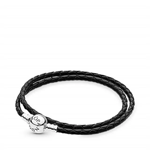 PANDORA PANDORA black leather charm bracelet sterling silver 16.1 in 41 cm — product photo