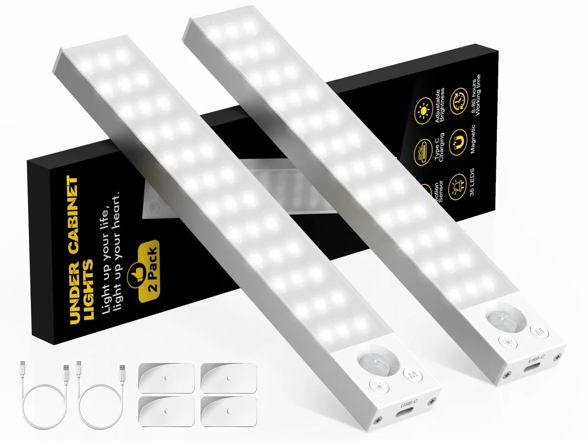 Two white aluminum LED bars, 8.7 inches long, USB-C rechargeable, magnetic mount