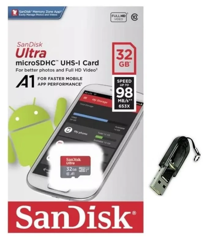 SanDisk SanDisk Ultra 32GB microSDHC 98MB/s A1 Class 10 U1 UHS-I with USB 2.0 reader — product photo