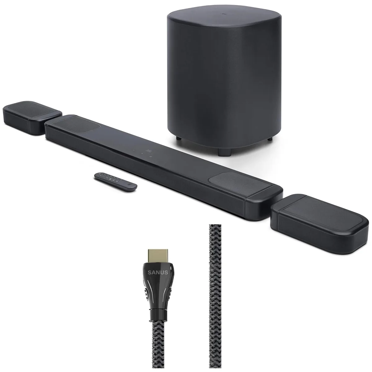 JBL JBL BAR-1000-MK2 7.1.4 CH sound bar with Sanus SAC-21HDMI2 2m HDMI cable — product photo
