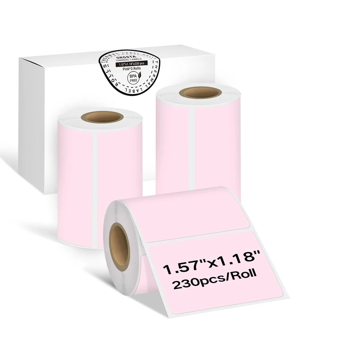  ORGSTA HS-Q40 Pink Thermal Paper Labels 1.57 x 1.18 230 x 3 Rolls — product photo