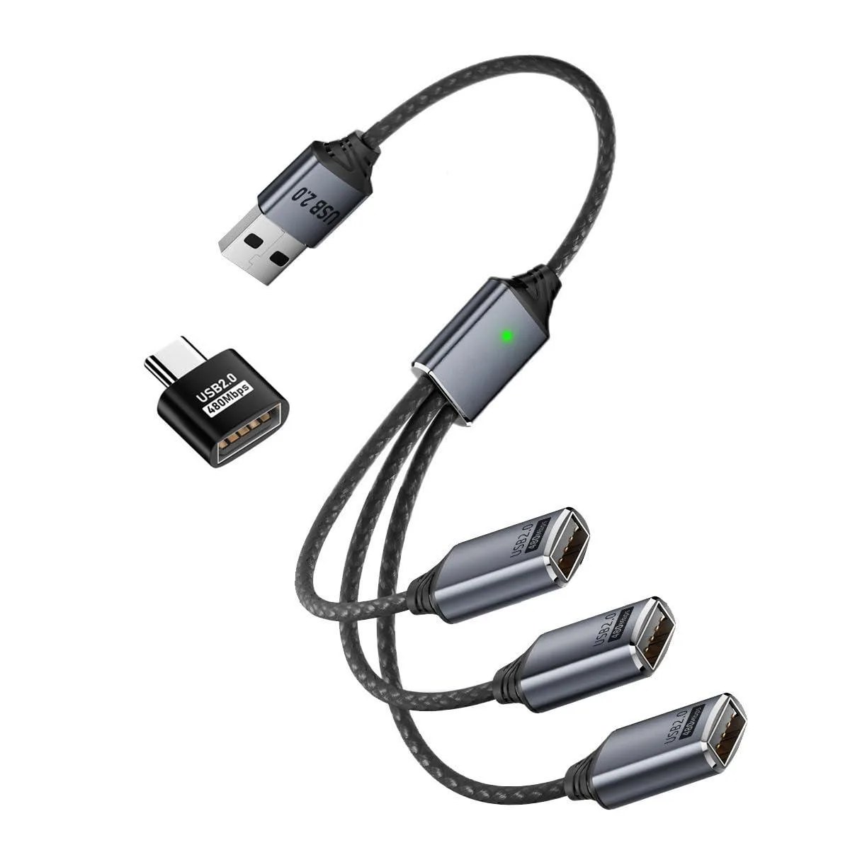 Fervit Fervit USB 2.0 Type-A to 3 Port Hub Cable with Type-C Adapter — product photo