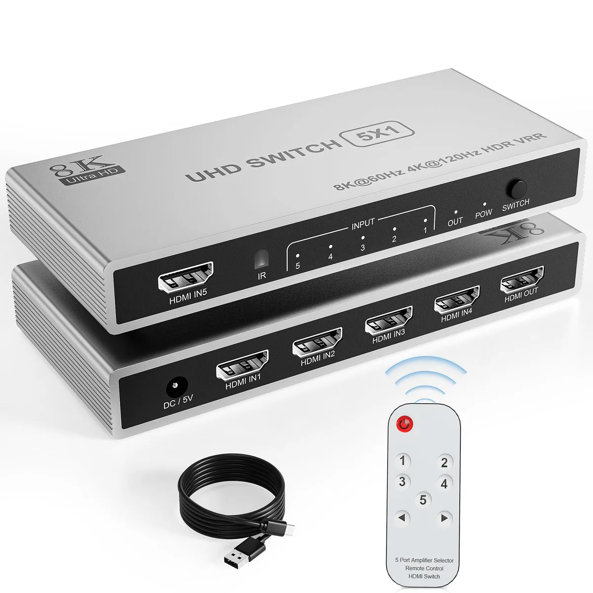 Vszerda Vszerda 5-Port 8K HDMI 2.1 Switch 8K@60Hz 4K@120Hz 48Gbps Black — product photo