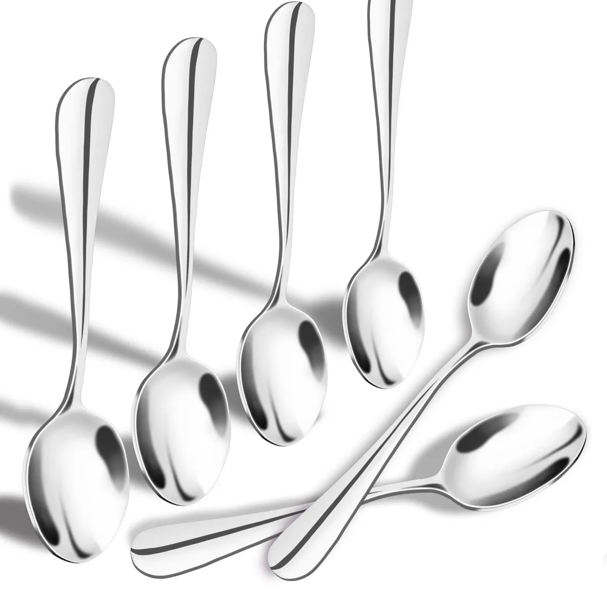 Sixteen silver stainless steel spoons, 4.9 inches long, polished finish