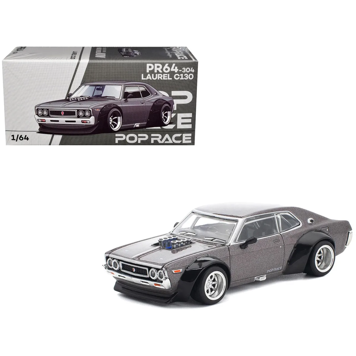Pop Race Pop Race Datsun Laurel C130 RHD Gray Metallic 1/64 Hobby Collectible — product photo
