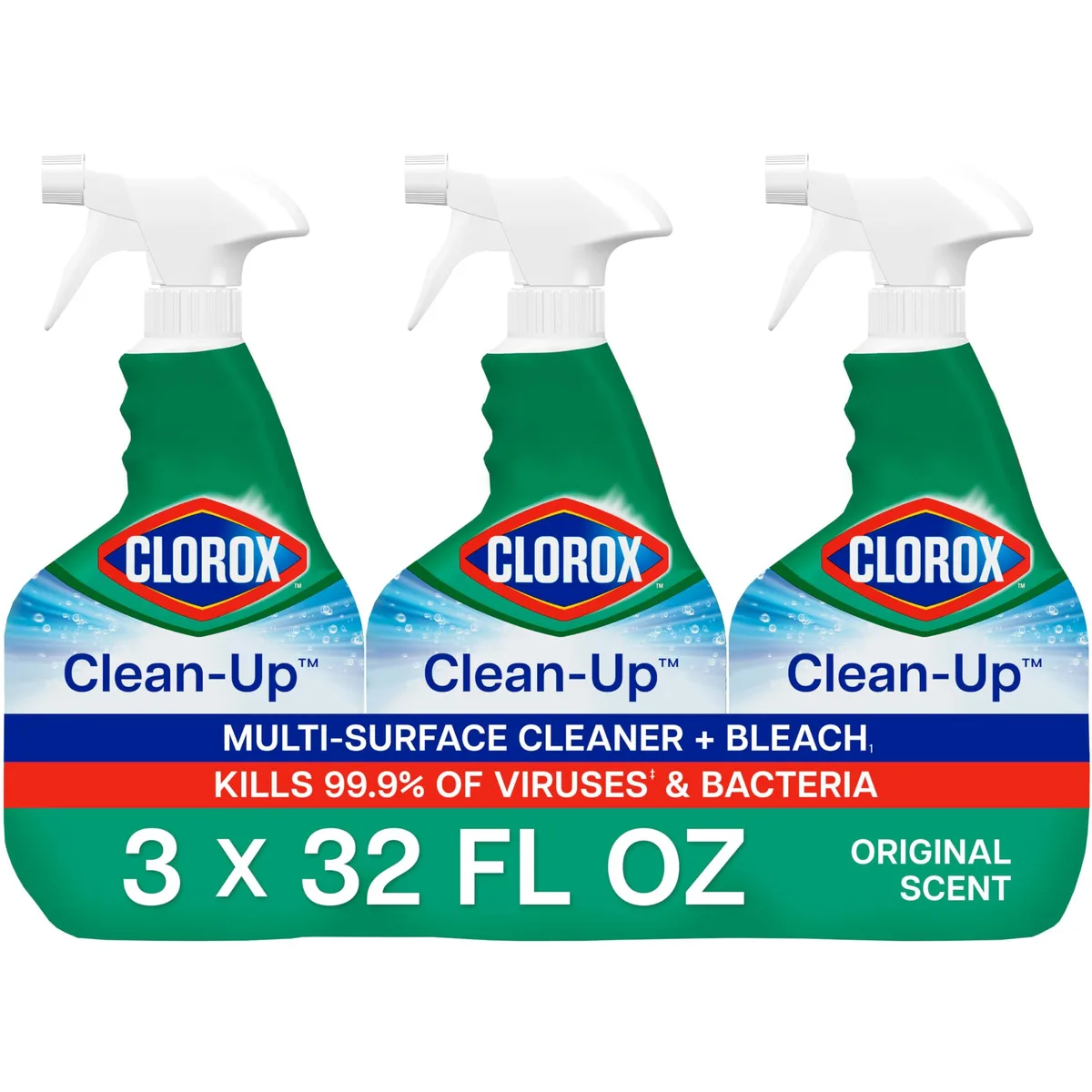 White 32 fl oz spray bottle with red and blue label