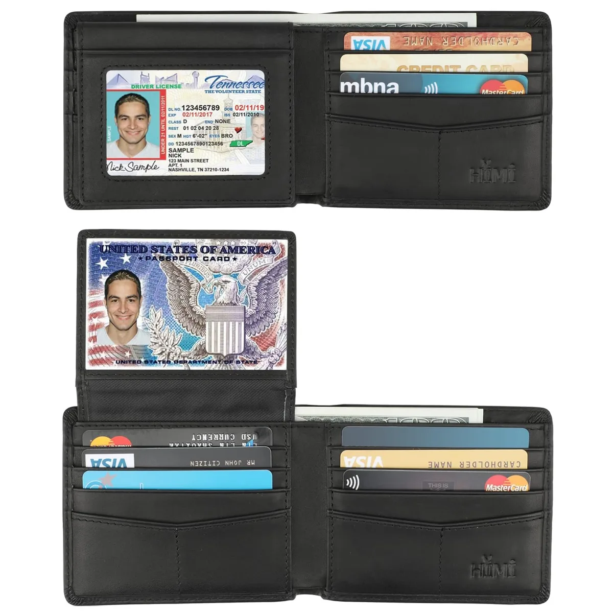  HIMI Genuine Leather RFID Blocking Bifold Wallet Vintage Black — product photo