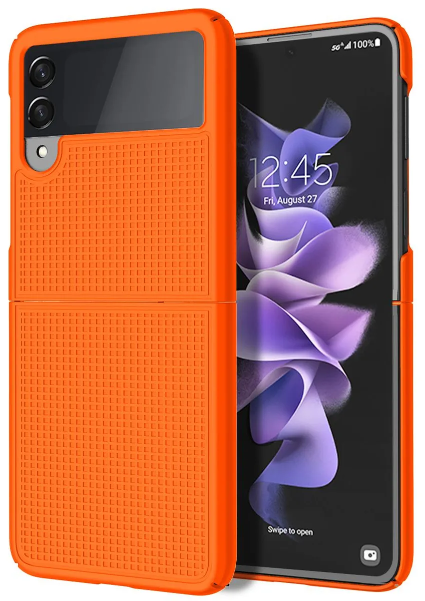 Nakedcellphone Nakedcellphone Textured Grid Case Slim Protective Cover Orange for Samsung Galaxy Z Flip 3 5G — product photo
