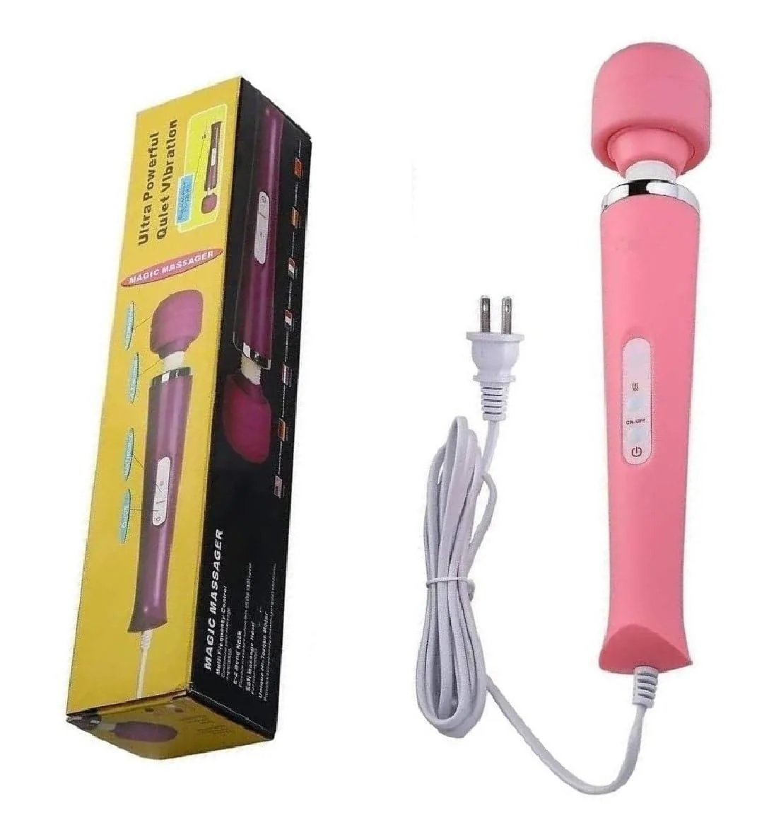 Pink handheld massager with flexible head, corded electric, 12.3 inches long
