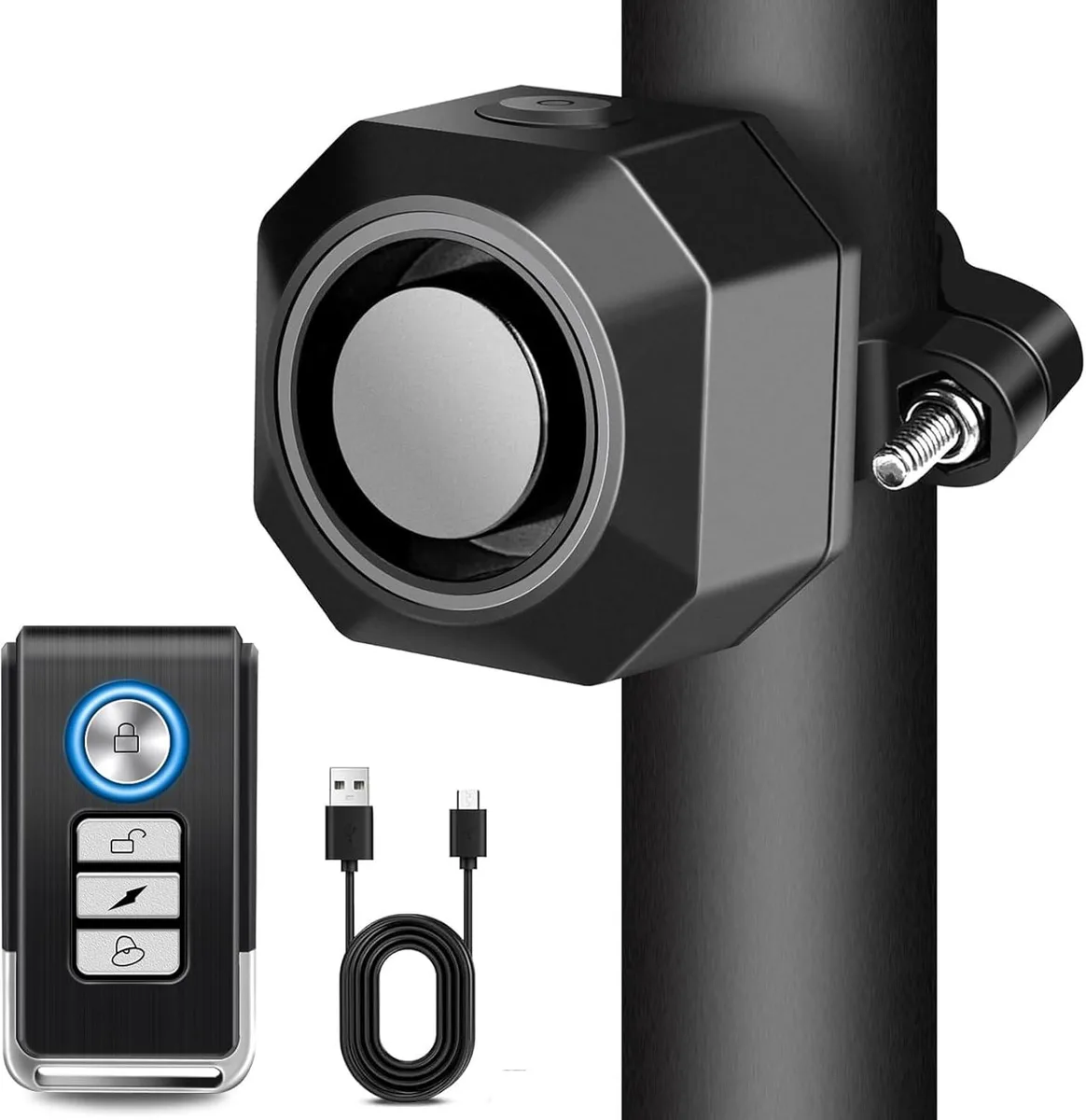 BONAEVER BONAEVER Bike Alarm USB Rechargeable with Mount Black 110 dB 229 Ft IP54 — product photo