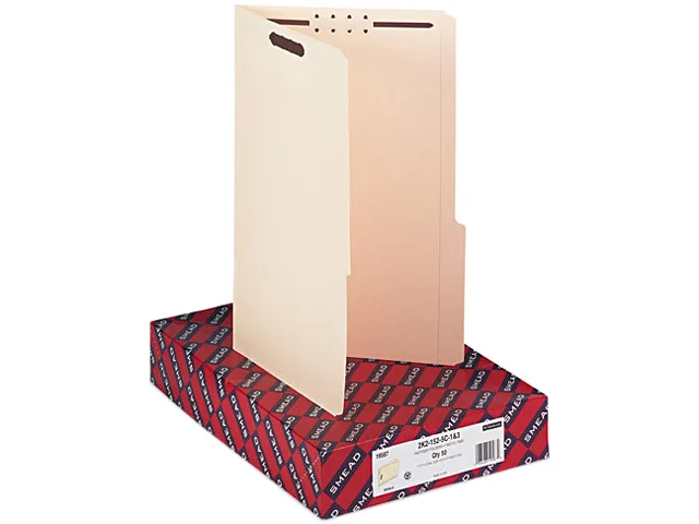 Smead Smead 19587 File Folder, 2 Fasteners, 2/5 Cut Right, Top Tab, Legal, Manila, 11 pt, 10% Recycled, 50/Box — product photo