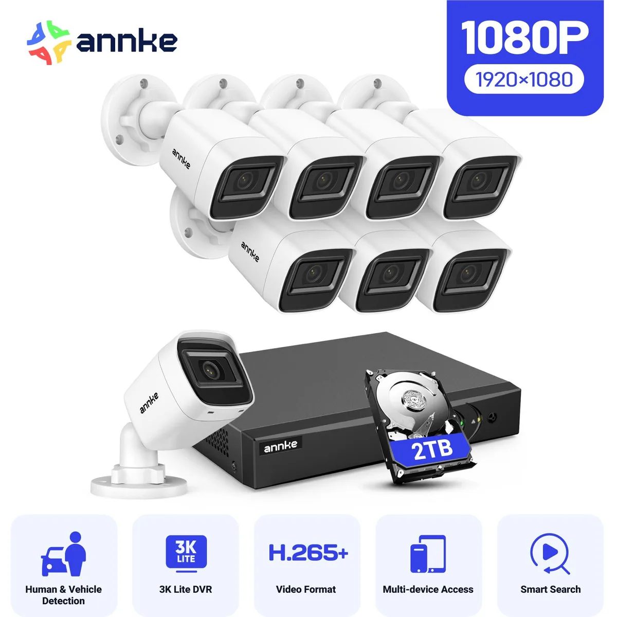 Annke Annke 2MP 8-Channel 3K Lite DVR Surveillance Security System 2TB White — product photo