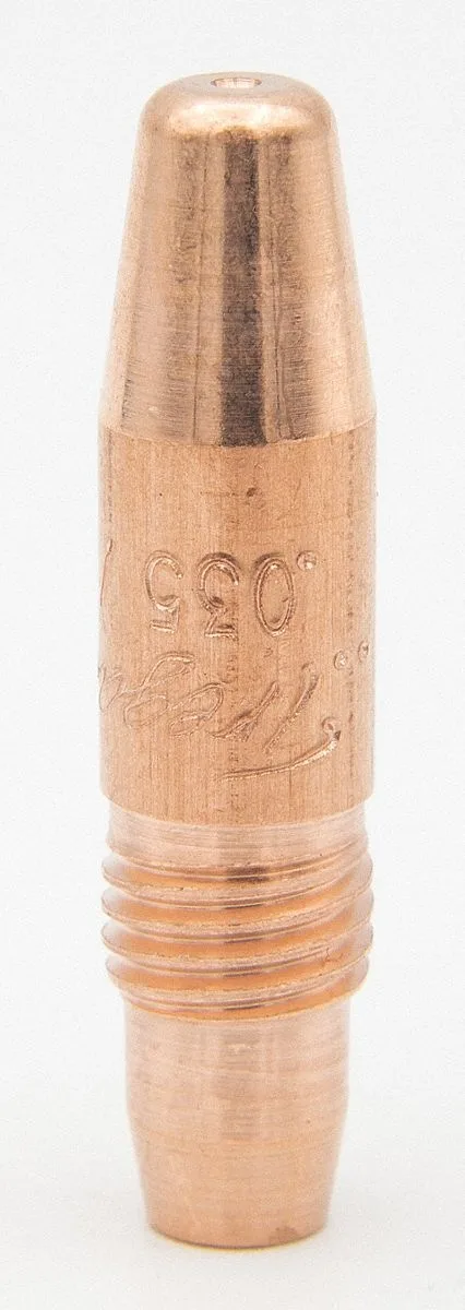 Small tapered copper welding tip with threaded base