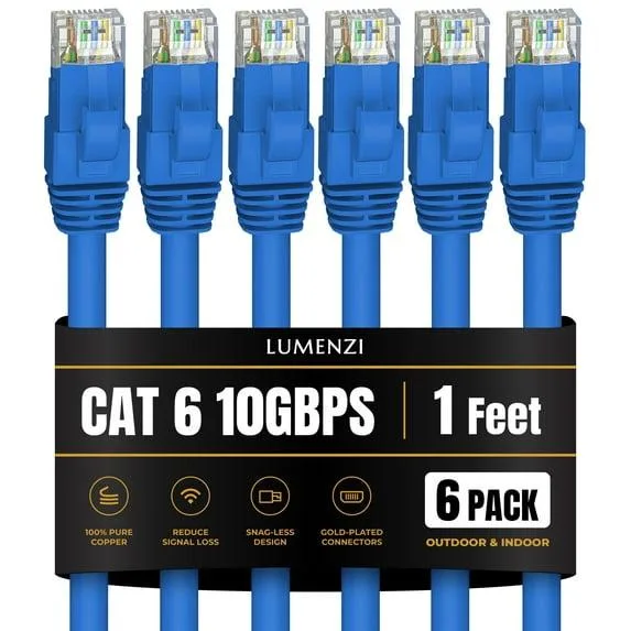 Lumenzi Lumenzi EC-6-1-BL-6 Cat 6 network ethernet cable 1 ft blue 6 pack — product photo