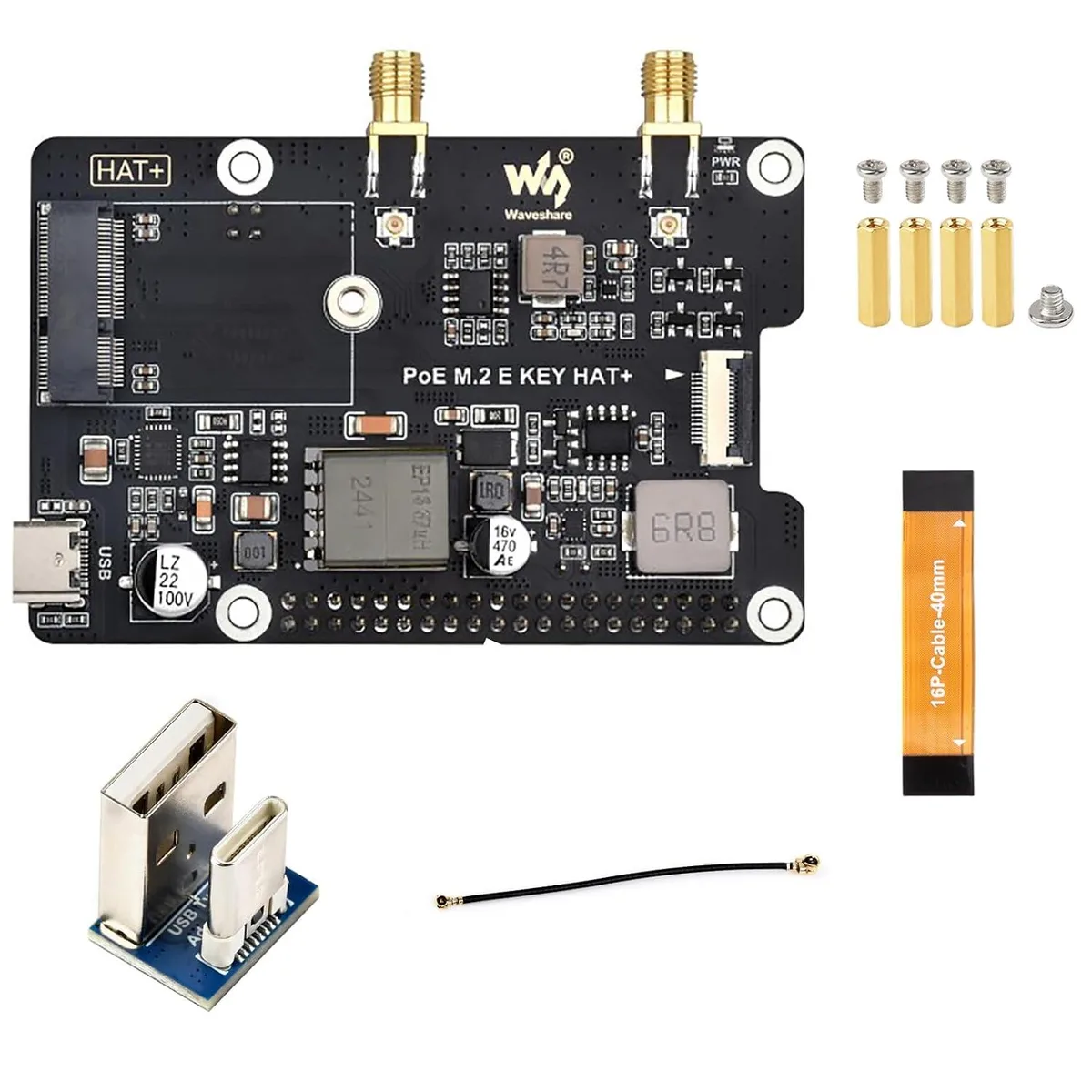 LORDWORLD LORDWORLD PCIe to M.2 E Key Adapter with PoE HAT for Raspberry Pi 5 development board — product photo