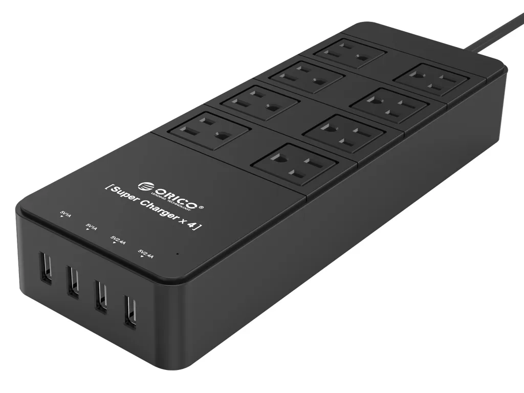 Orico Orico TPC-8A4U-US-BK 8-outlet surge protector 4 USB charger 34W 2.4A black — product photo