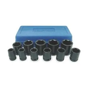 Eleven impact sockets in a blow-moulded case
