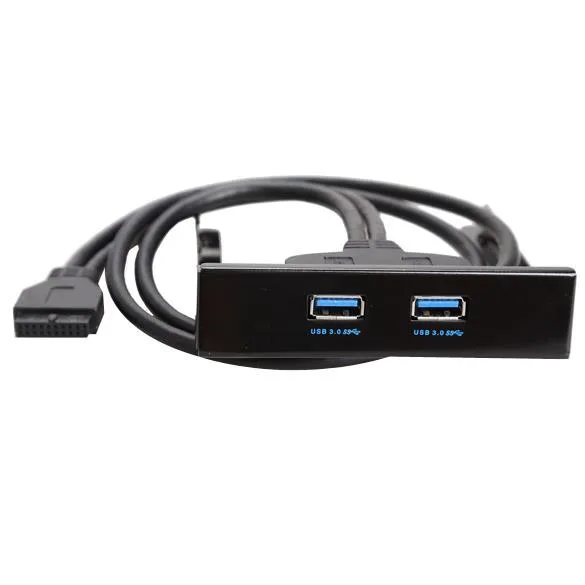 Black front panel bracket with two USB 3.0 ports, fits 3.5in bay, 50cm cable
