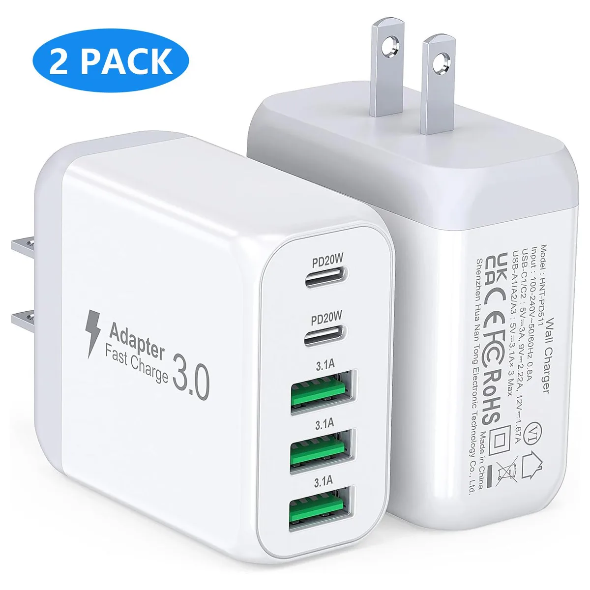 AUTYUE AUTYUE PD511 2-Pack 50W 5-Port USB Charger White — product photo