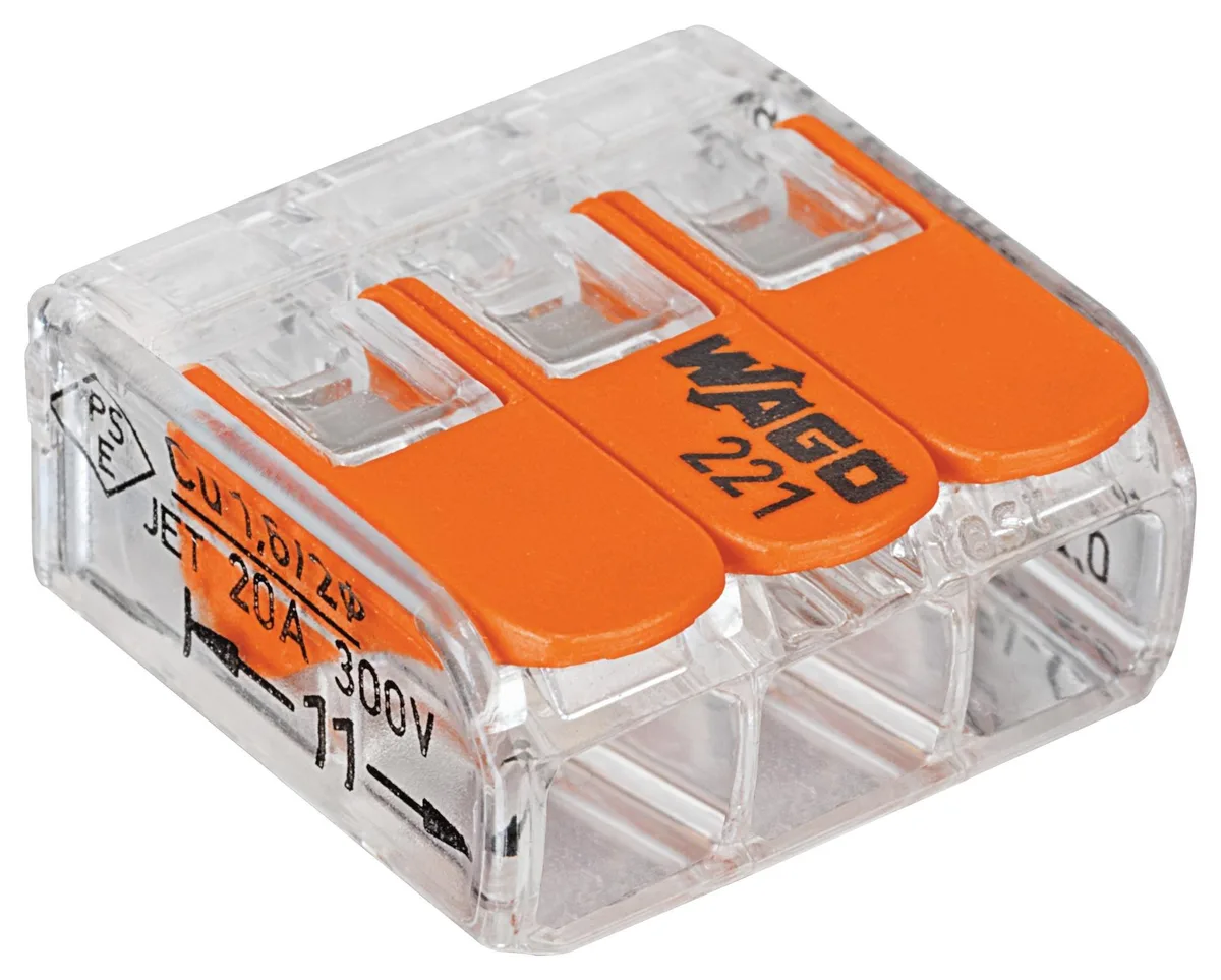  Baldwin 221-413/VE00-2500 221 Series 3-Conductor AWG 24-12 Transparent Connector w/Levers 50pcs — product photo