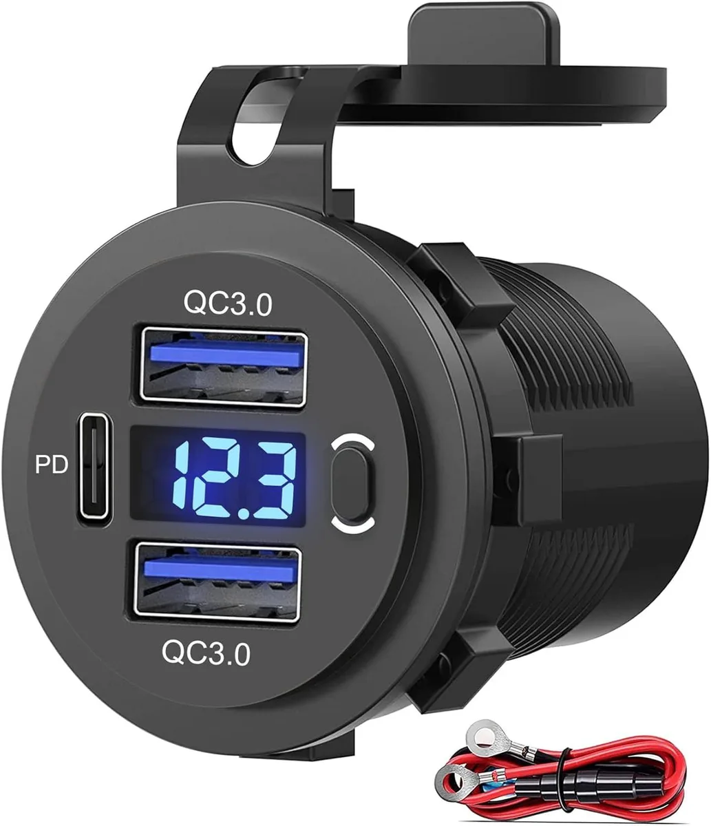 Leelbox Leelbox 12 V 36 W Car Charger Dual QC 3.0 + PD USB-C Voltmeter Switch — product photo