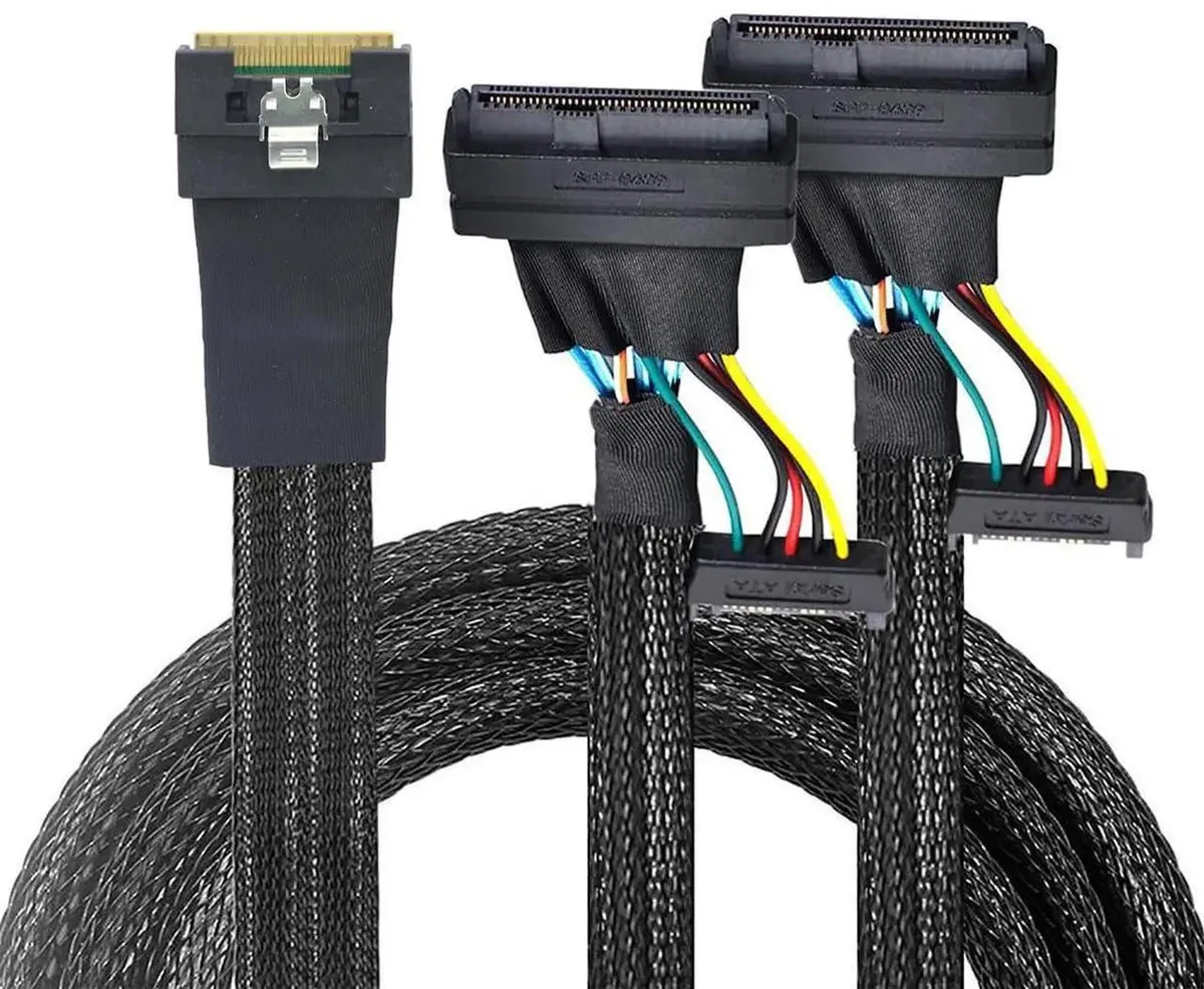 SMUGDESK SMUGDESK Slimline SFF8654 8i to Dual SFF8639 U.2 + 15Pin Power Cable — product photo