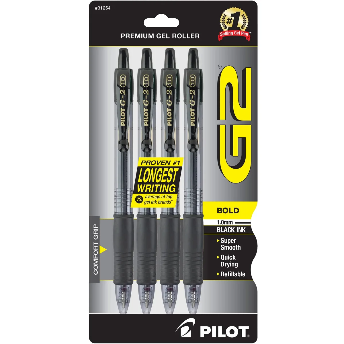Black retractable gel pens with rubber grip, 10 pack
