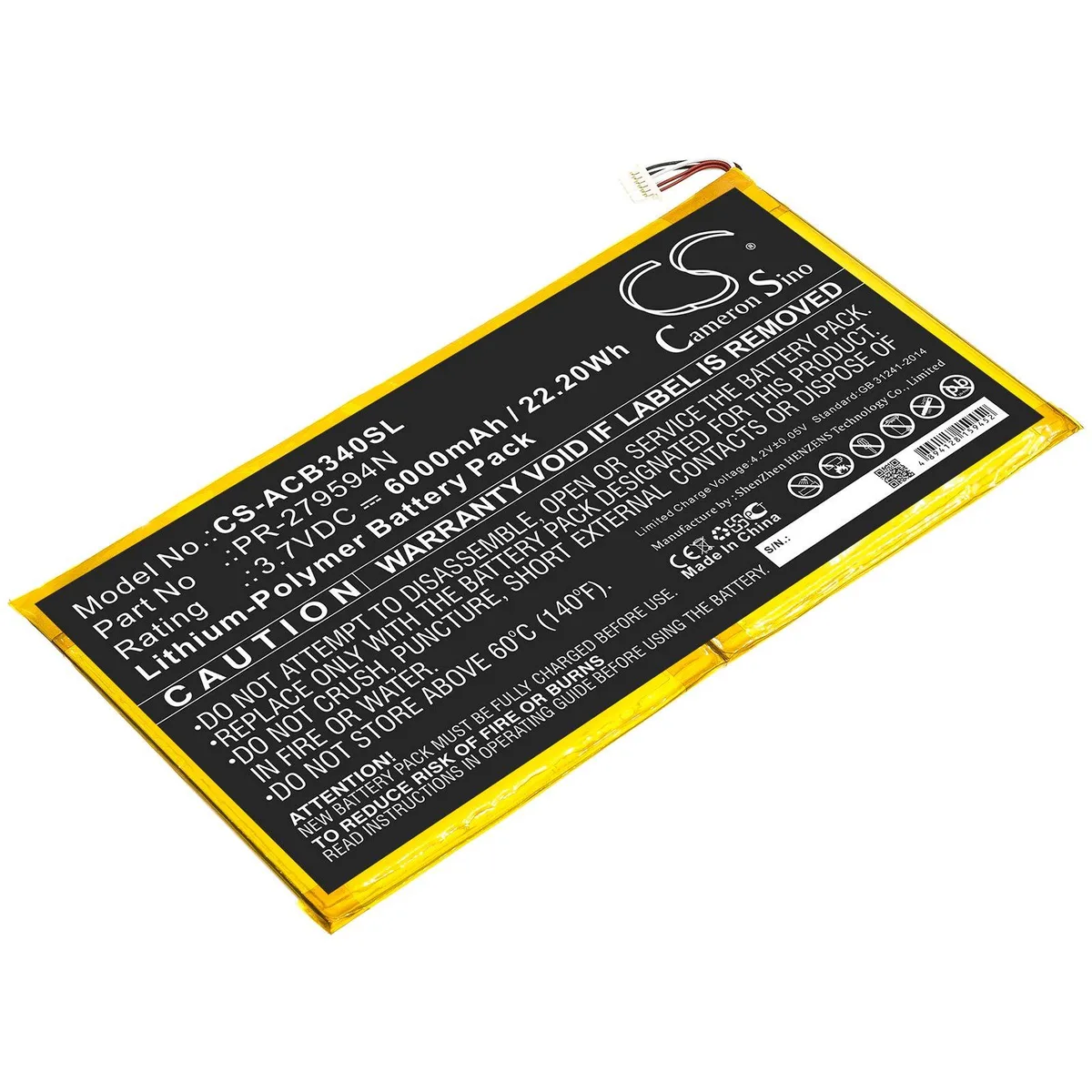  Cameron Sino 6000mAh 3.7V Battery Acer Iconia One 10 B3-A40 PR-279594N — product photo