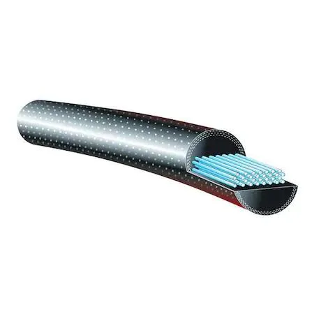 Black reinforced gum rubber round belt, 98 inches long, rough texture
