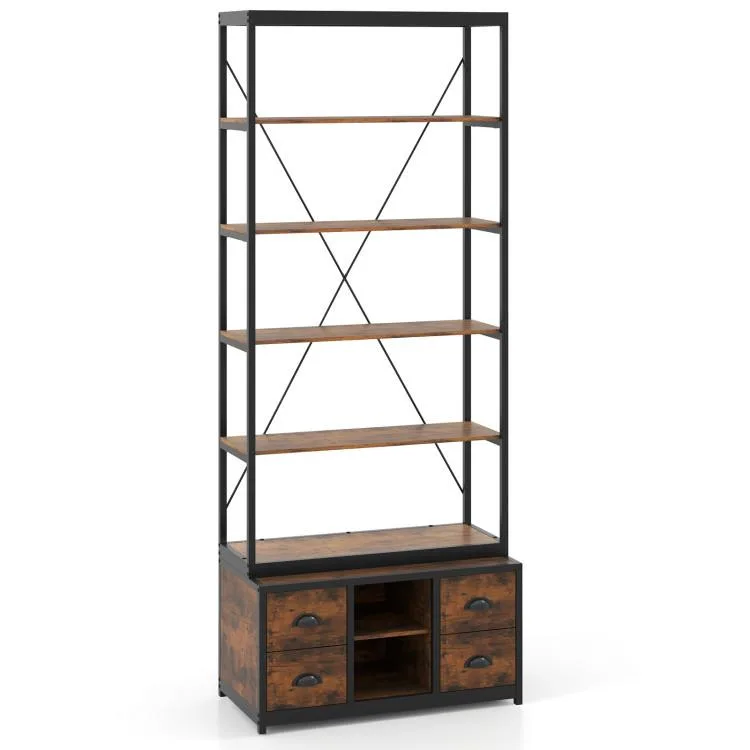 SlickBlue SlickBlue 8-tier Bookshelf 4 Drawers Coffee 31.5x16x79in — product photo