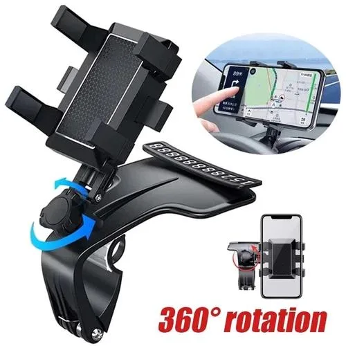 Black dashboard phone mount with magnetic holder and adjustable 360° angle