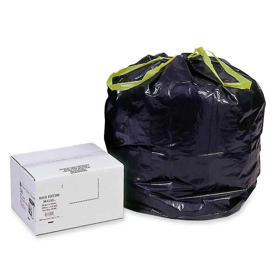 Box of 200 black drawstring trash bags