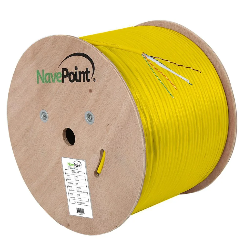 NavePoint NavePoint CAT6A CMR 1000 Ft Yellow 23AWG 500 MHz solid copper UTP network ethernet cable — product photo