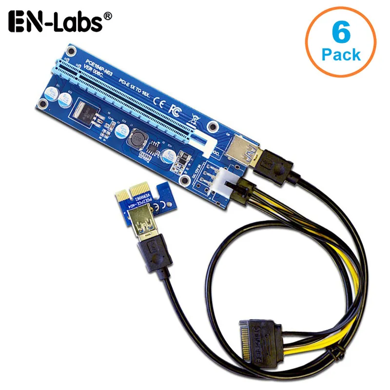 EN-Labs EN-Labs 6-Pack PCIe 1x to 16x Riser Card 60cm USB 3.0 SATA Power — product photo